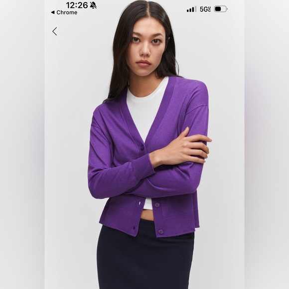 Mango cashmere blend minimalist Purple Women's button down  cardigan - Picture 1 of 7
